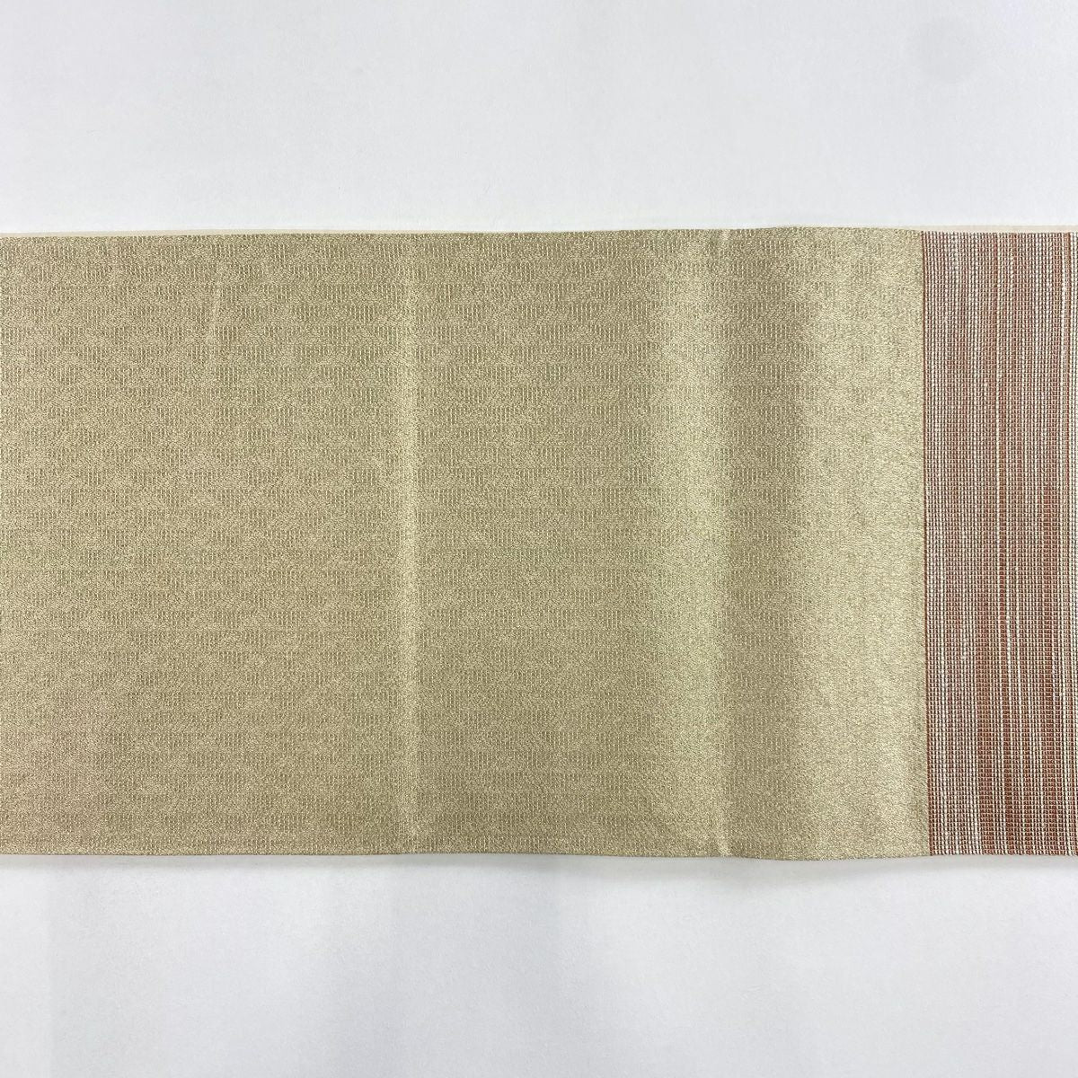 【美品】 袋帶 秀品級 段紋 金絲 米色 六通 純蠶絲