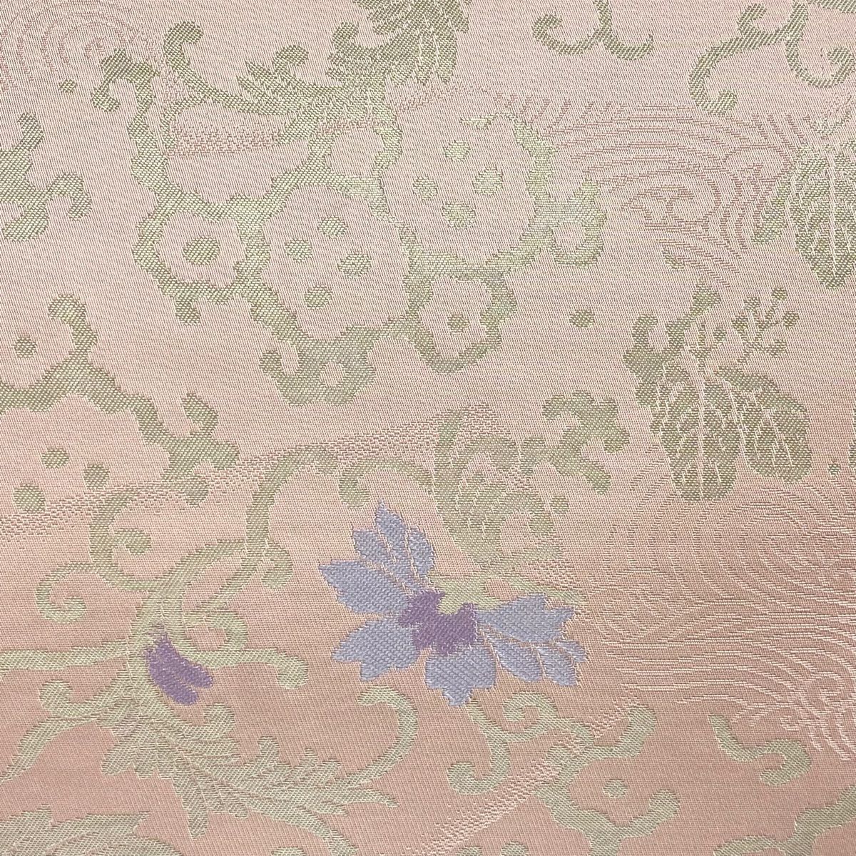 名古屋帶 秀品級 關西仕立 花唐草紋 桐 金金箔 淺粉色 純蠶絲