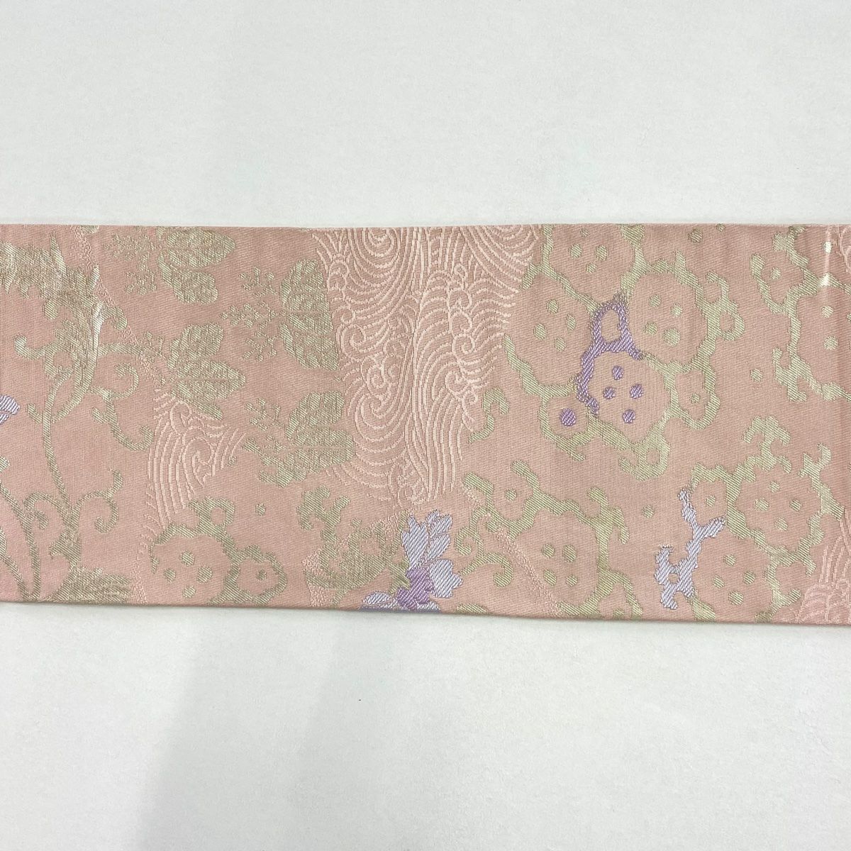 名古屋帶 秀品級 關西仕立 花唐草紋 桐 金金箔 淺粉色 純蠶絲