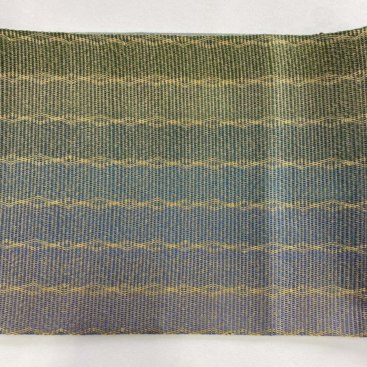 【美品】 袋帶 秀品級 菱紋 縞紋 金絲 淡青綠 お太鼓圖案 純蠶絲