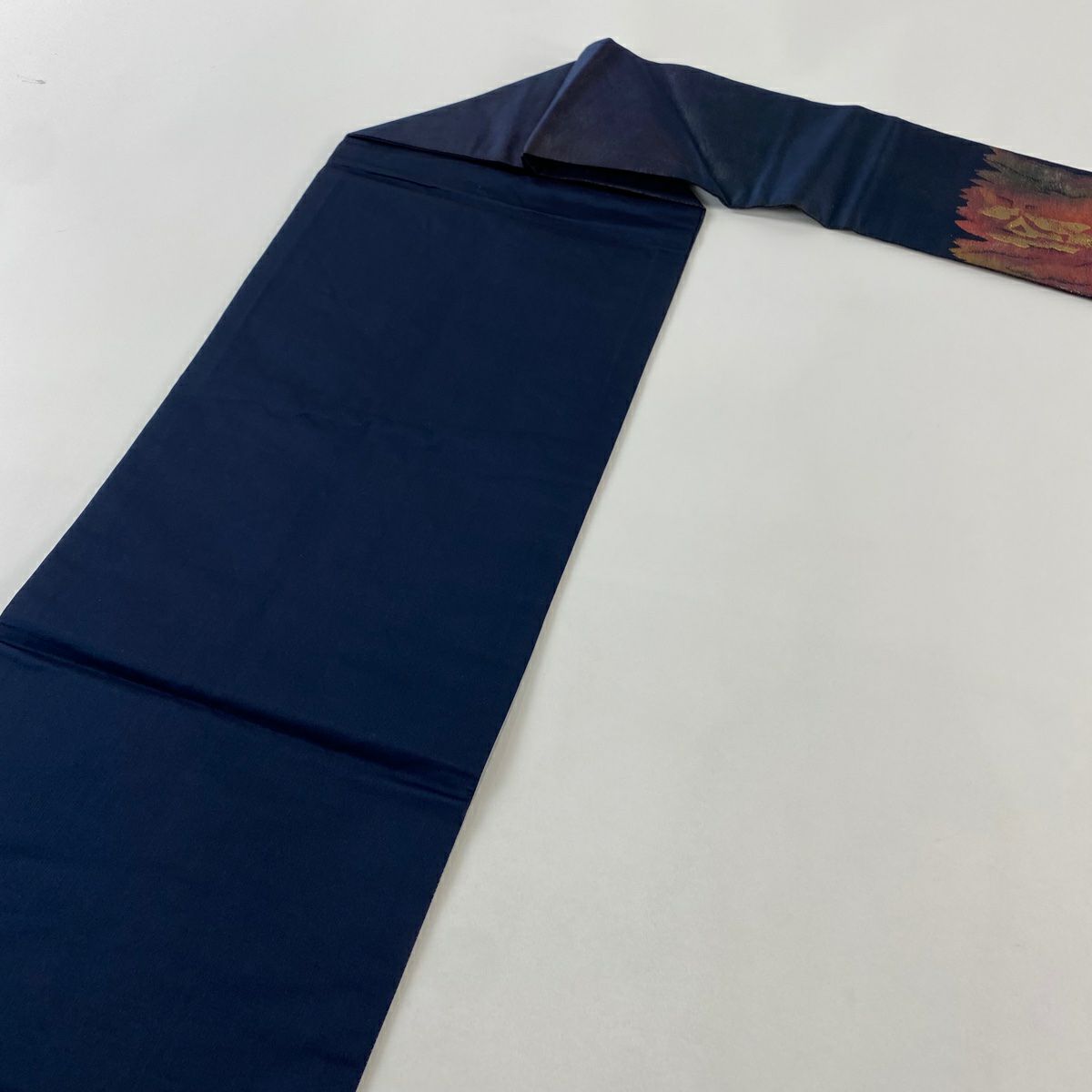 名古屋帶 優品級 霞 幾何圖案 金金箔 漸變 深藍 純蠶絲