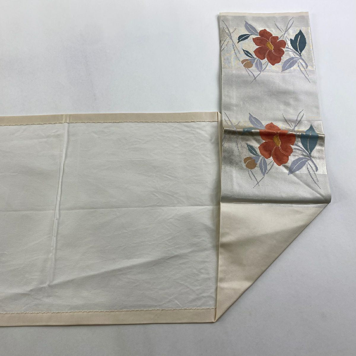 名古屋帶 優品級 落款 松樹葉仕立 雙層 草花紋紋 金金箔 金銀彩 純蠶絲