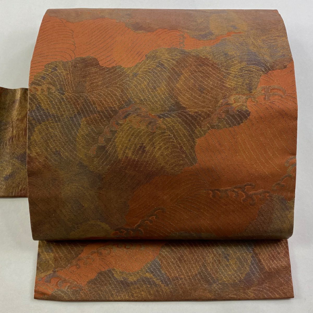 【美品】名古屋帶 優品級 關西仕立 波頭 金金箔 紅茶 純蠶絲