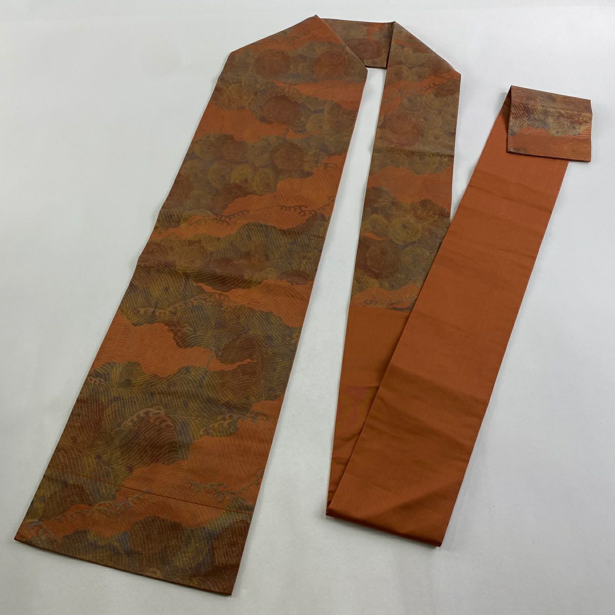 【美品】名古屋帶 優品級 關西仕立 波頭 金金箔 紅茶 純蠶絲