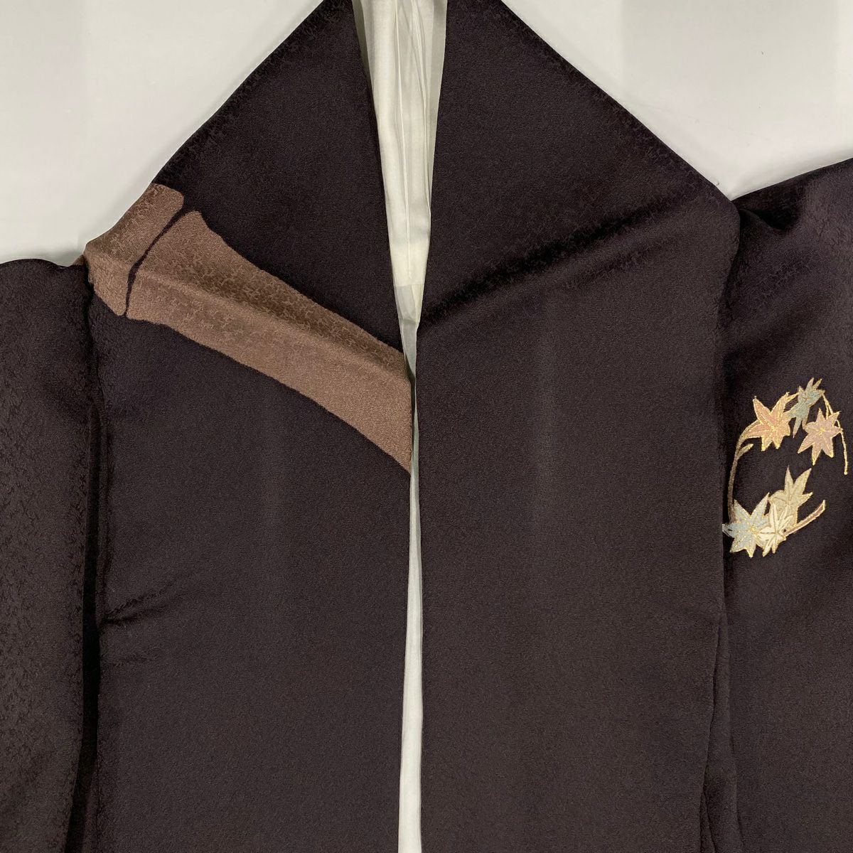 訪問服 身長157cm 袖長65.5cm M 雙層 花兔 竹子 刺繡 金彩裝飾 焦茶 純蠶絲 名品級