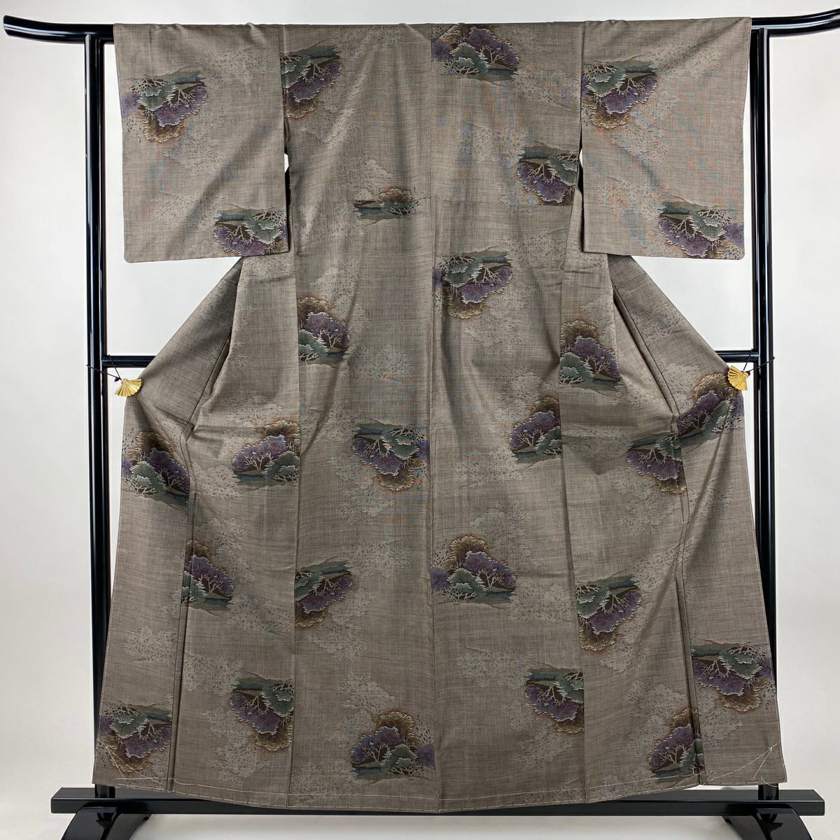 【美品】 大島織 身長159.5cm 袖長62cm S 雙層 ますいわ屋 證書あり 樹木 純泥染 焦茶 純蠶絲 名品級