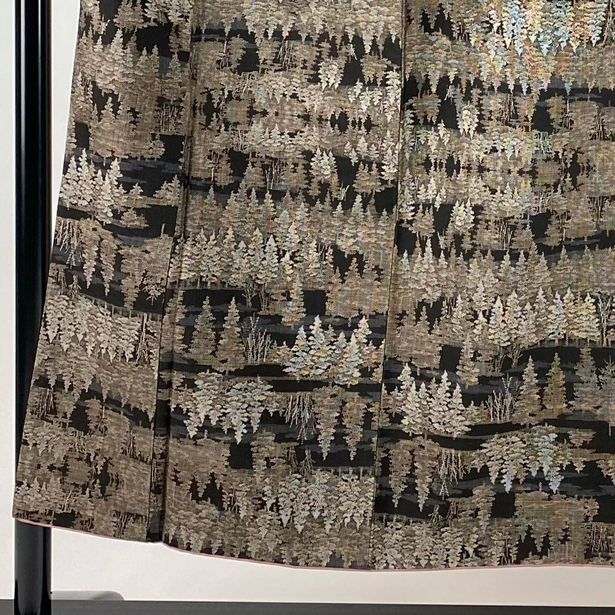 【美品】 紬織織 身長152cm 袖長63cm S 雙層 樹木 焦茶 純蠶絲 名品級
