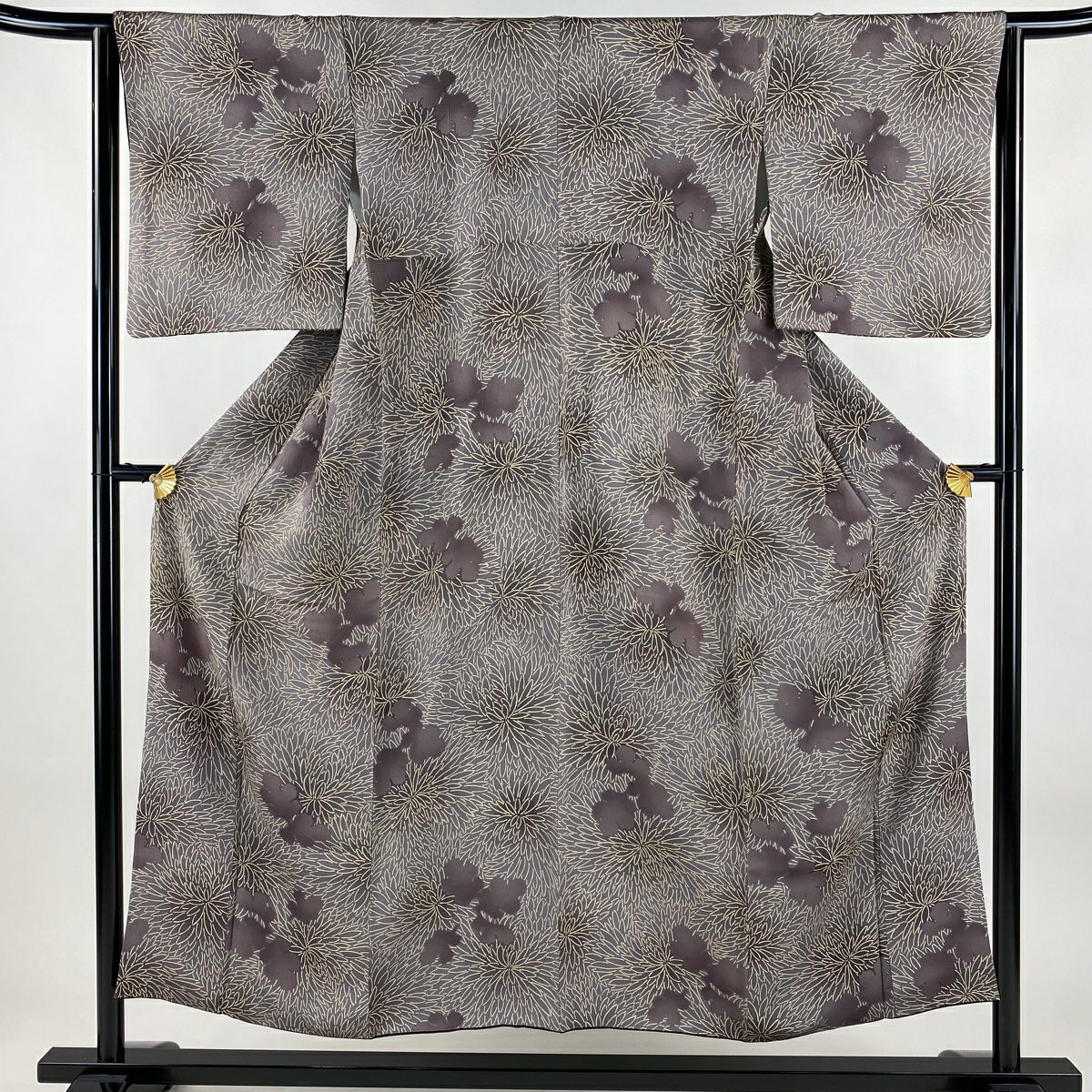 小紋 身長151.5cm 袖長63cm S 雙層 菊花 漸層 絞織 灰紫 純蠶絲 名品級
