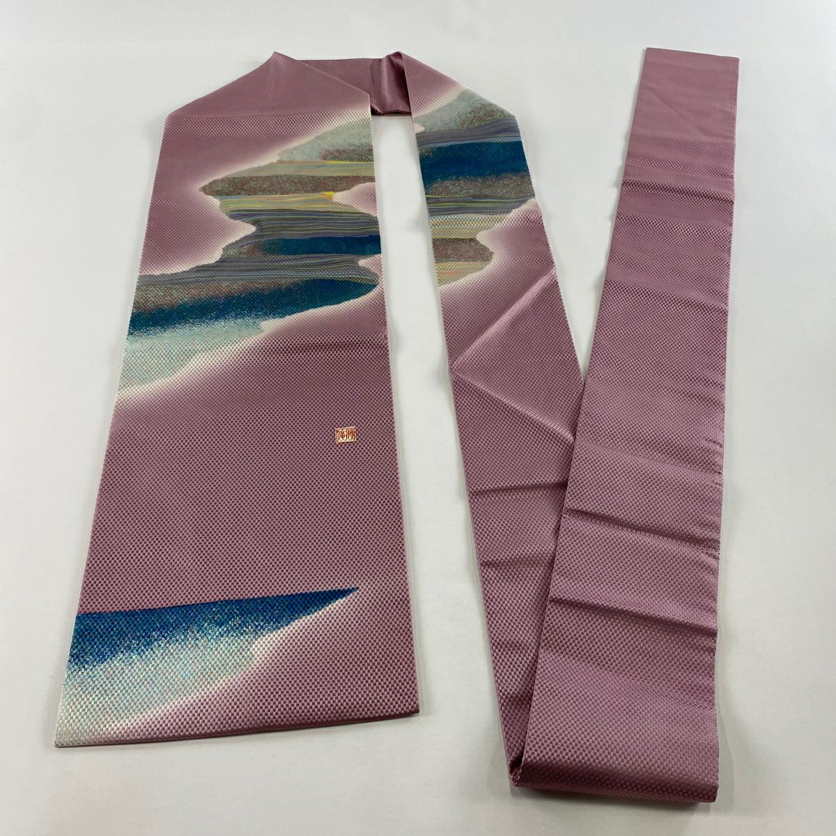 【美品】 名古屋帶 秀品級 幾何圖案 紫 純蠶絲