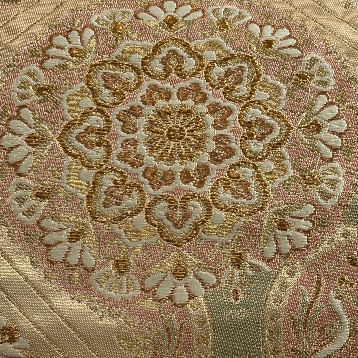 【美品】 袋帶 秀品級 華紋 向鳥 金絲 金金箔 金色 六通 純蠶絲