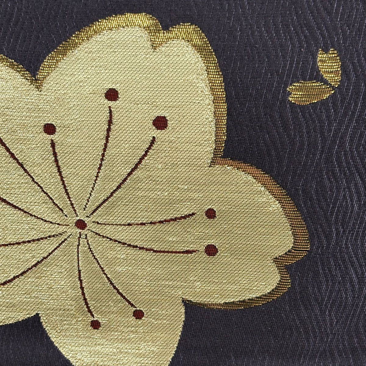 【美品】 袋帶 秀品級 樱花花瓣 金金箔 紫色 六通 純蠶絲