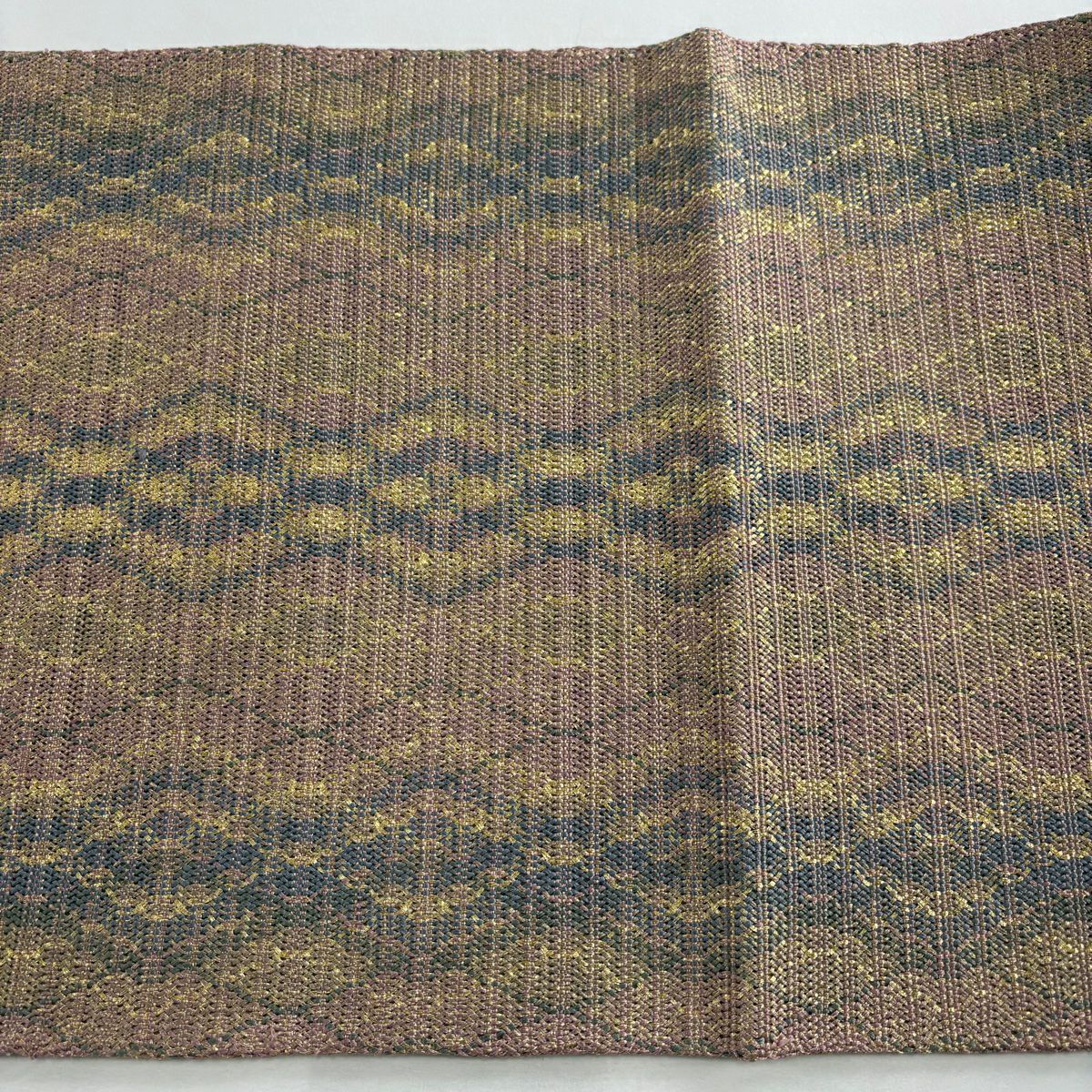 【美品】 袋帶 秀品級 幾何學 金絲 粉米色 大鼓圖案 純蠶絲