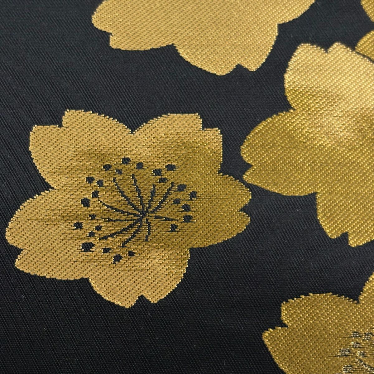 【美品】 袋帶 優品級 櫻花 條紋 金絲 黑色 六通 純蠶絲