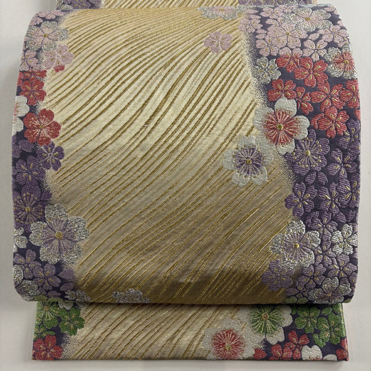 【美品】 袋帶 秀品級 櫻花 幾何學 金絲 金金箔 金 六通 純蠶絲
