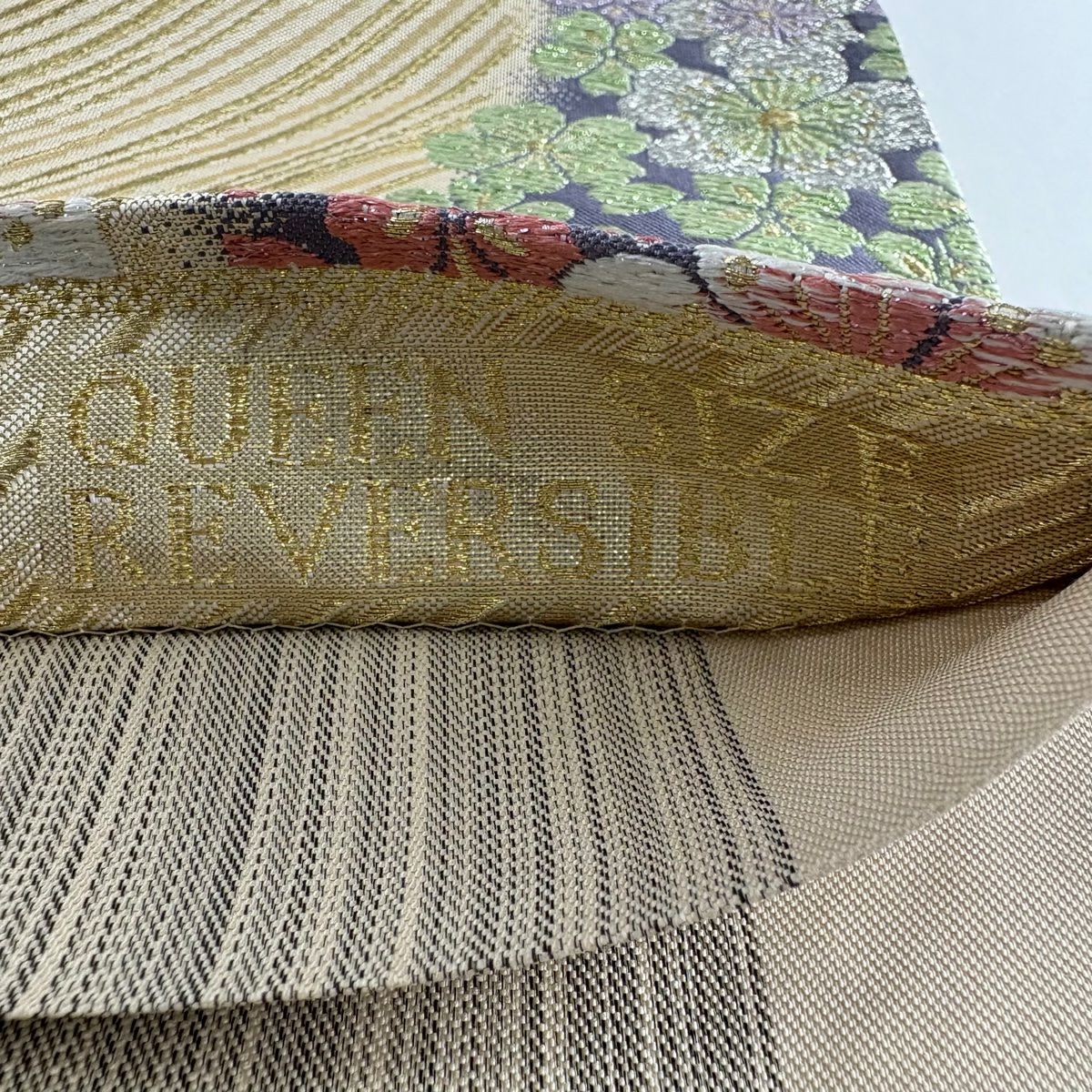 【美品】 袋帶 秀品級 櫻花 幾何學 金絲 金金箔 金 六通 純蠶絲
