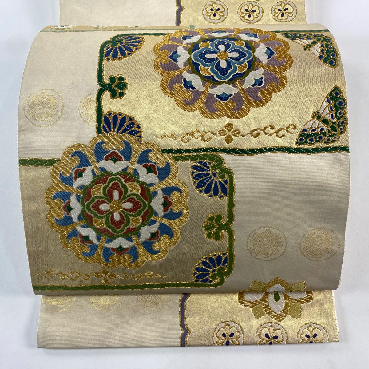 【美品】 袋帶 秀品級 落款あり 宝生閑 華紋 蝶 金絲 金金箔 金色 六通 純蠶絲