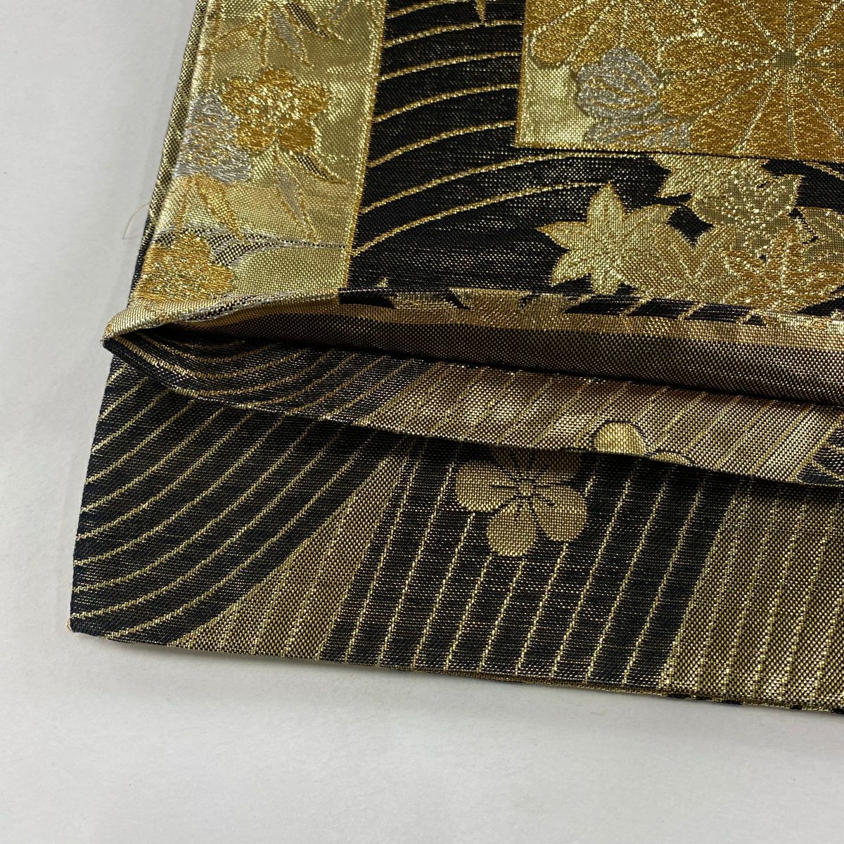 袋帶 秀品級 花鳥 波 金金箔 金絲 墨 六通 純蠶絲