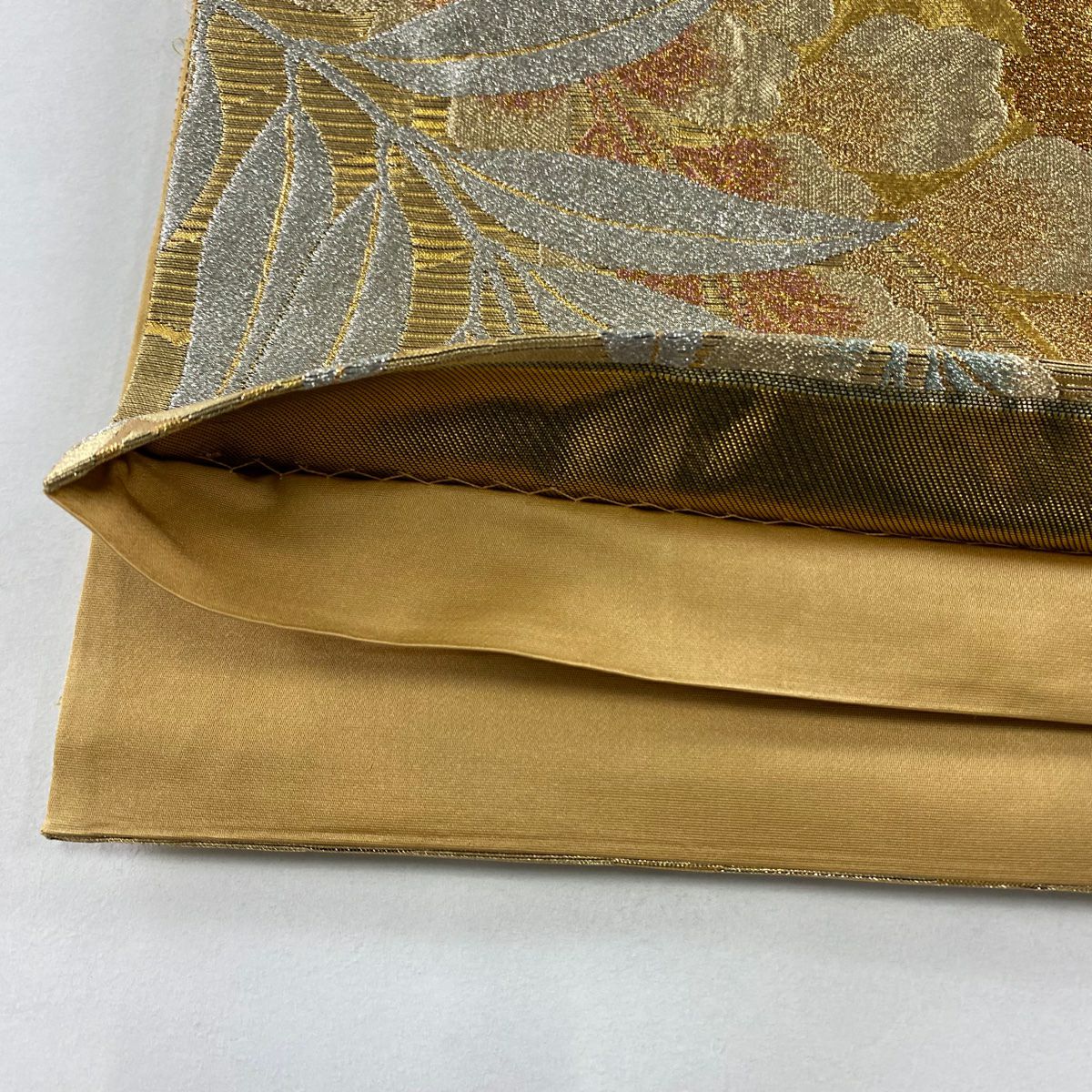 【美品】 袋帶 秀品級 樱花 蝴蝶 金銀彩 金金箔 墨色 全通 純蠶絲