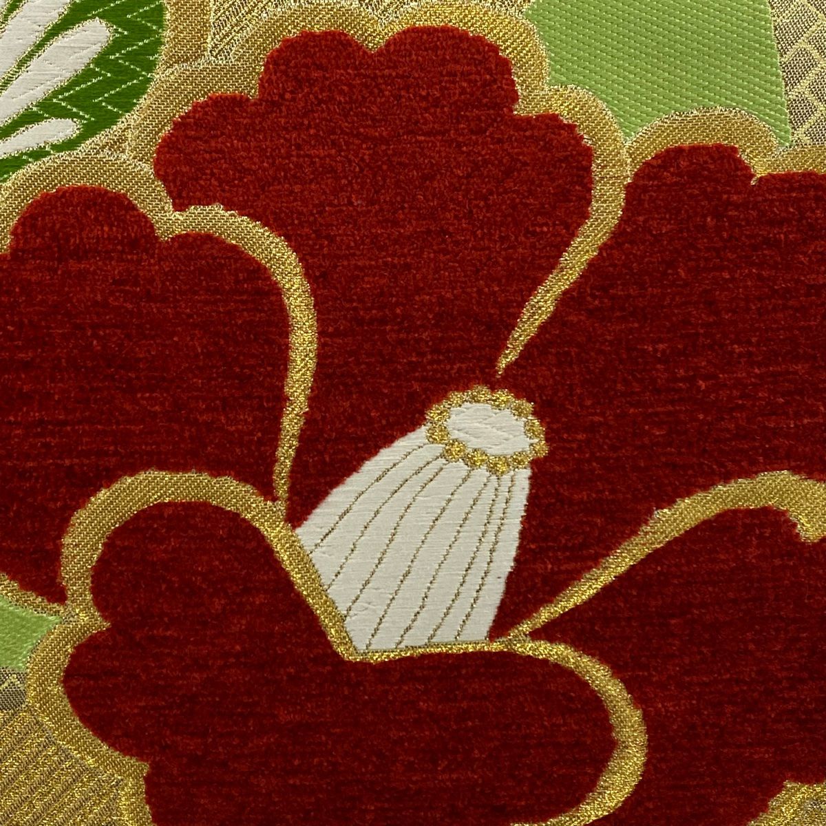 【美品】 袋帶 秀品級 椿 菊花 金絲 金金箔 黃色 六通 純蠶絲