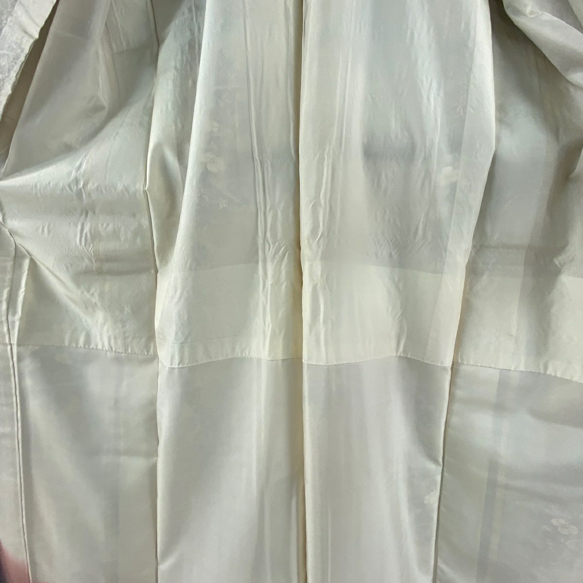 大島紬織 身長157cm 袖長63.5cm S 雙層 證書齊全 草花紋紋 流水圖案 奶油色 純蠶絲 逸品級