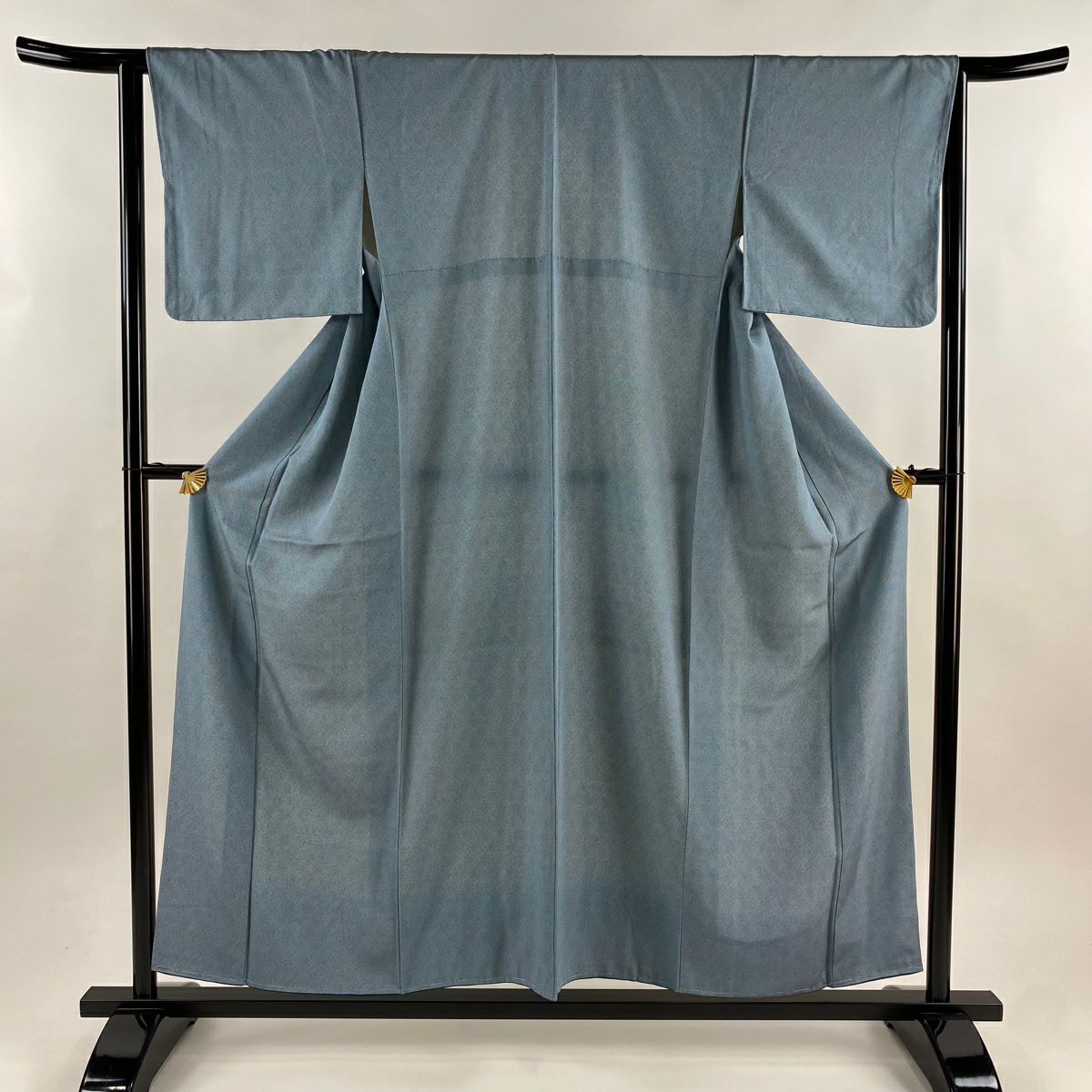 【美品】 江戶小紋 身長156cm 袖長63.5cm S 雙層 幾何學圖案 青灰 純蠶絲 名品級
