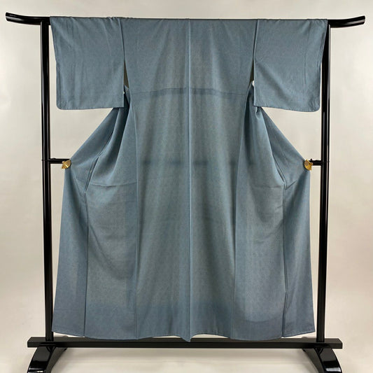 【美品】 江戶小紋 身長156cm 袖長63.5cm S 雙層 幾何學圖案 青灰 純蠶絲 名品級