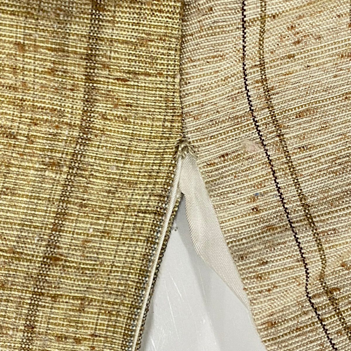 紬織 身長158.5cm 袖長64.5cm M 雙層 垂直條紋 幾何圖案 淺茶 純蠶絲 名品級