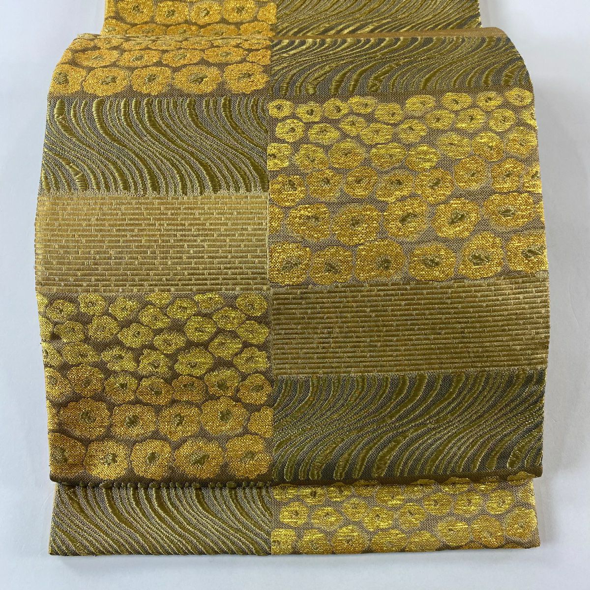 【美品】 袋帶 名品級 花 金絲 金金箔 金 六通 純蠶絲