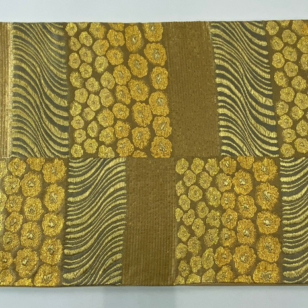 【美品】 袋帶 名品級 花 金絲 金金箔 金 六通 純蠶絲