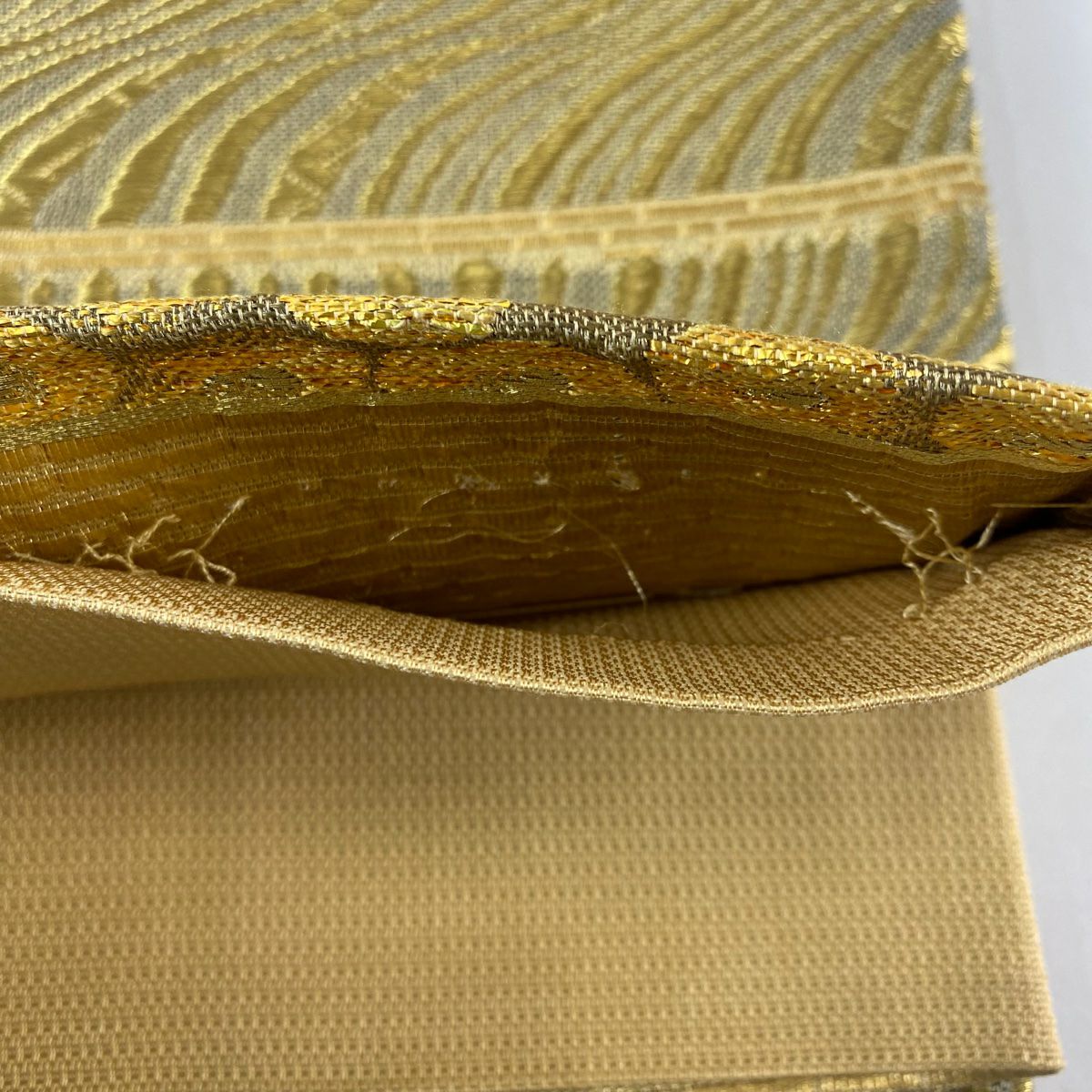 【美品】 袋帶 名品級 花 金絲 金金箔 金 六通 純蠶絲