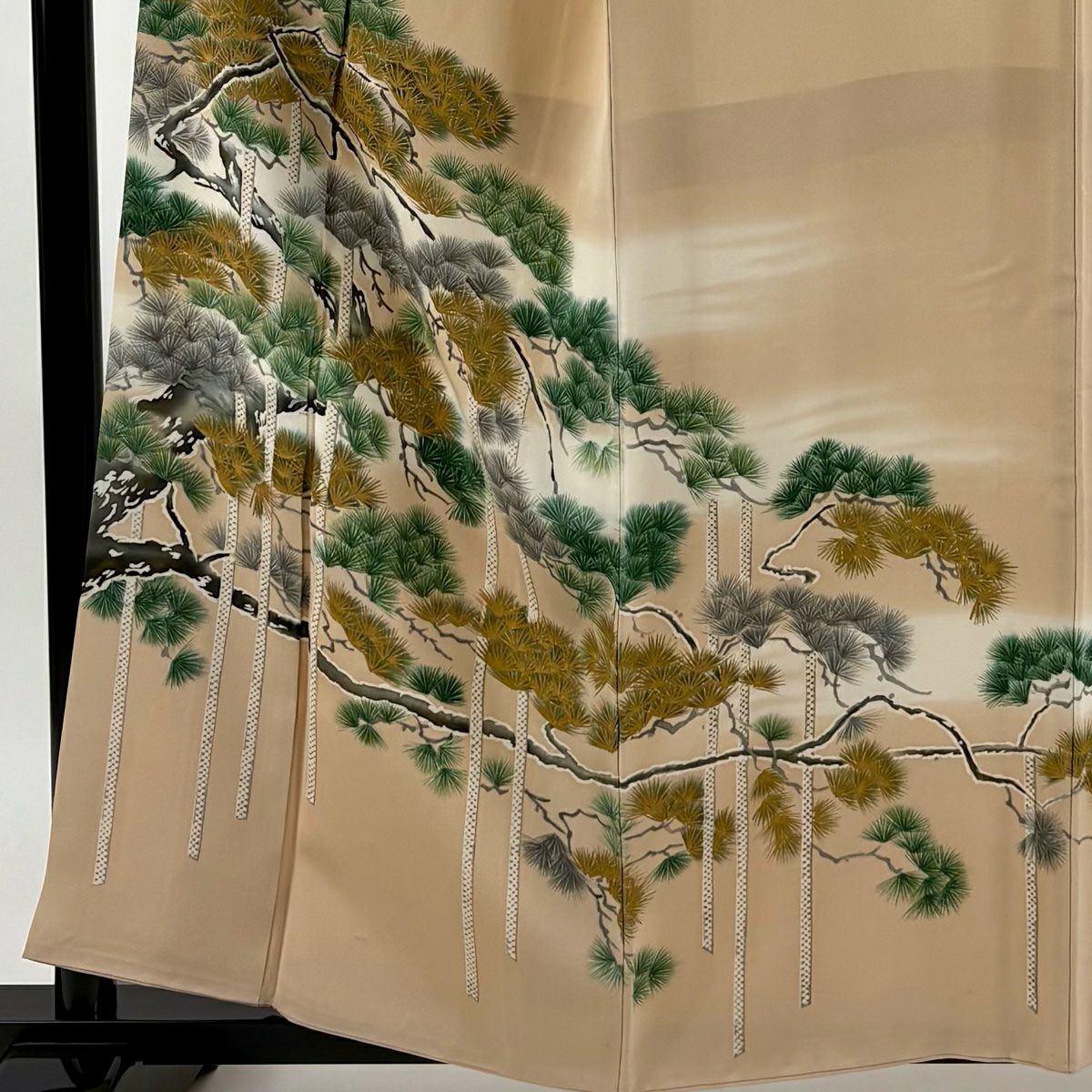 色留袖禮服 身長158.5cm 袖長65.5cm M 雙層 笠松樹 橋 漸層 米色 純蠶絲 優品級 一個紋