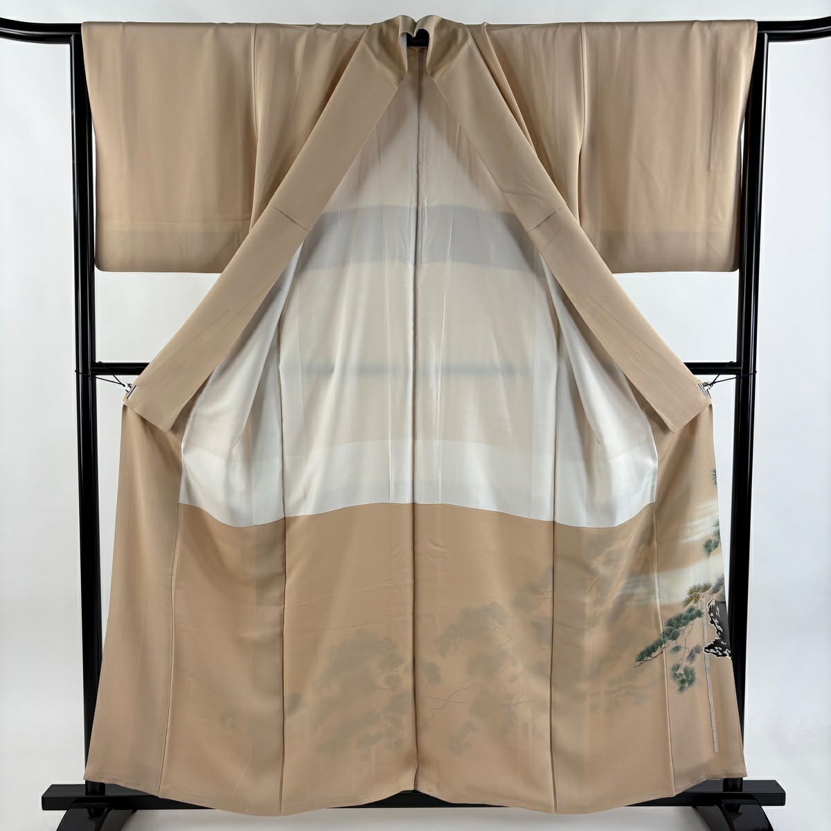 色留袖禮服 身長158.5cm 袖長65.5cm M 雙層 笠松樹 橋 漸層 米色 純蠶絲 優品級 一個紋