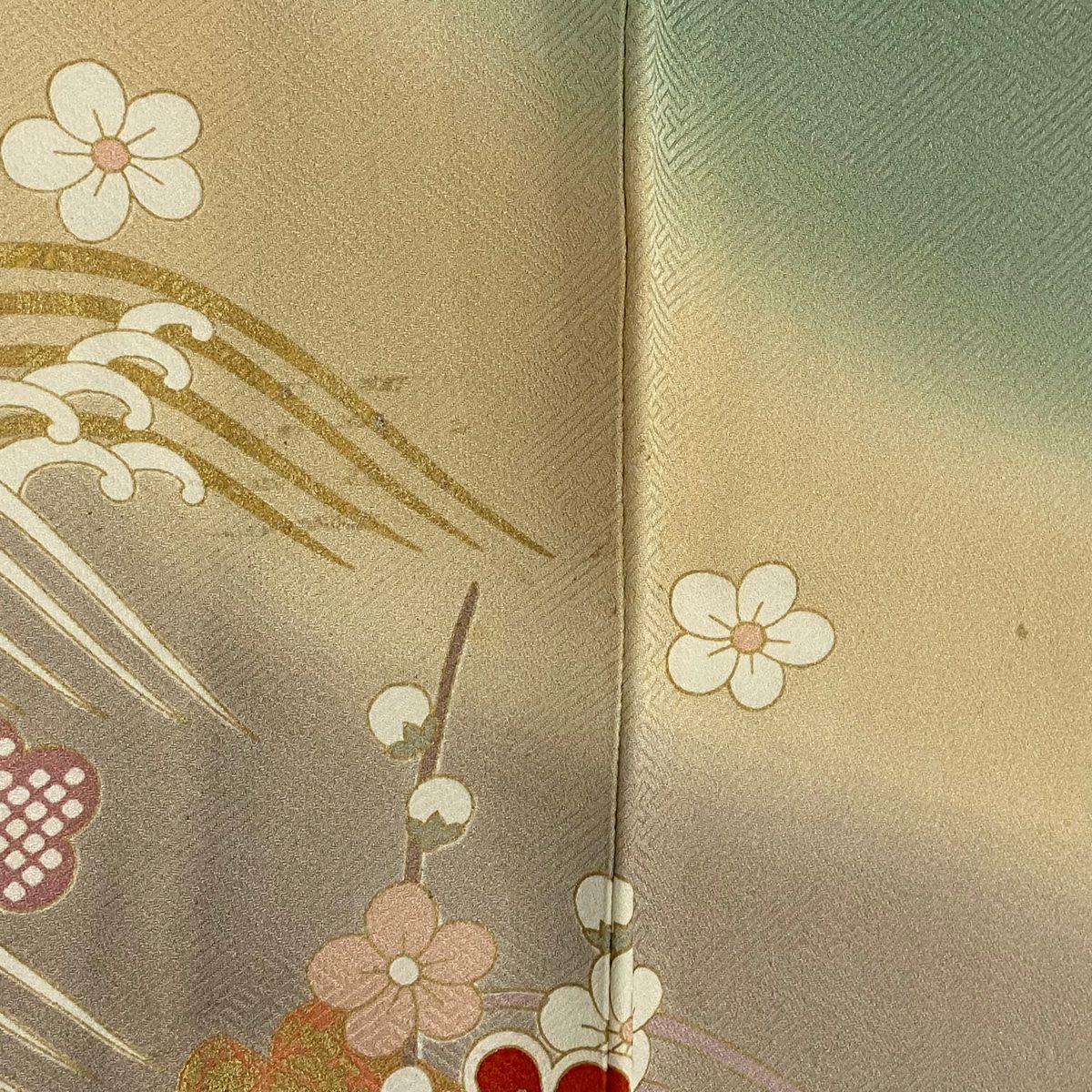 訪問服 身長159.5cm 袖長62cm S 雙層 花筏 波 金銀彩 漸層 灰綠 純蠶絲 秀品級