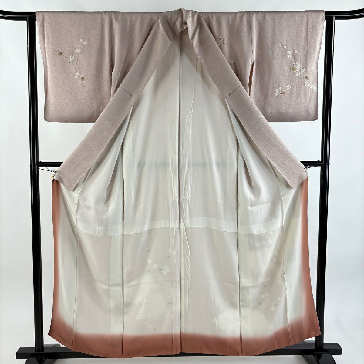 訪問服 身長156.5cm 袖長62.5cm S 雙層 枝花 椿 絞染 金彩裝飾 淺粉色 純蠶絲 優品級