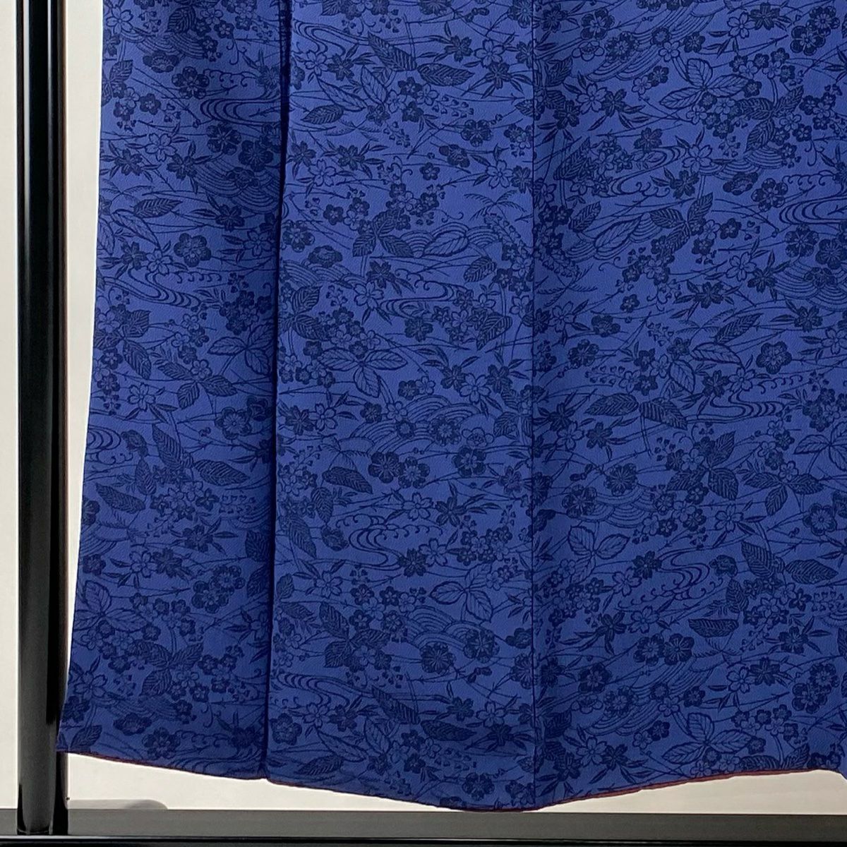 【美品】 小紋 身長152.5cm 袖長60.5cm S 雙層 ますいわ屋 梅花 松樹葉 絞織 深藍 純蠶絲 秀品級