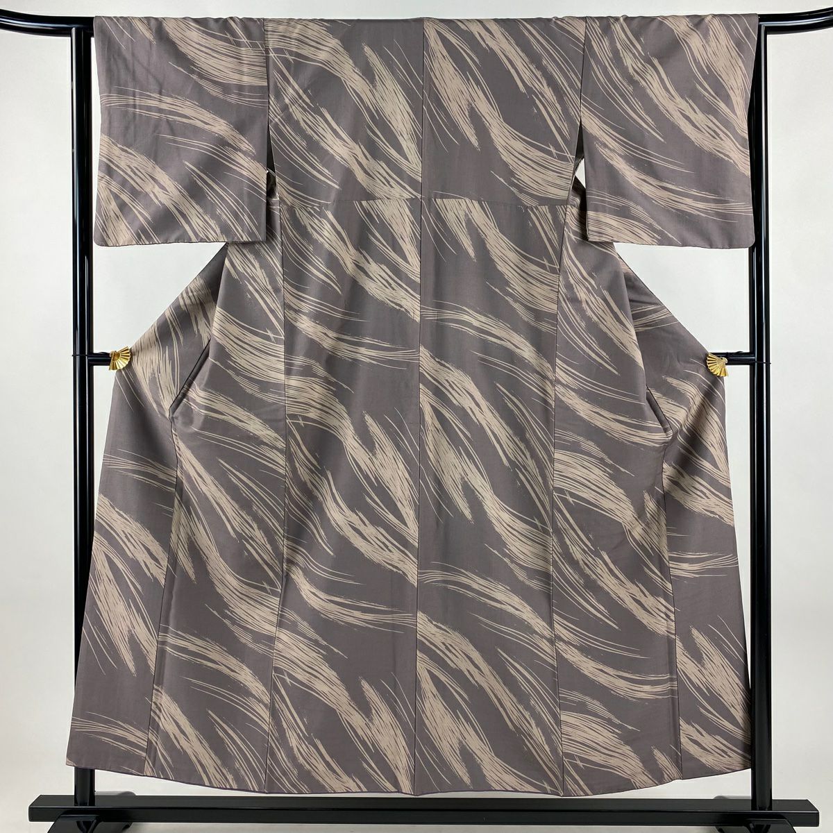【美品】 小紋 身長153cm 袖長63.5cm S 雙層 紬織織 證書在側 幾何學 灰紫 純蠶絲 優品級