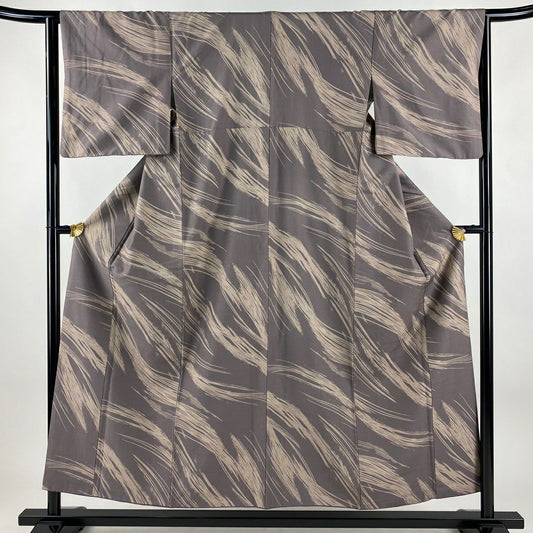 【美品】 小紋 身長153cm 袖長63.5cm S 雙層 紬織織 證書在側 幾何學 灰紫 純蠶絲 優品級