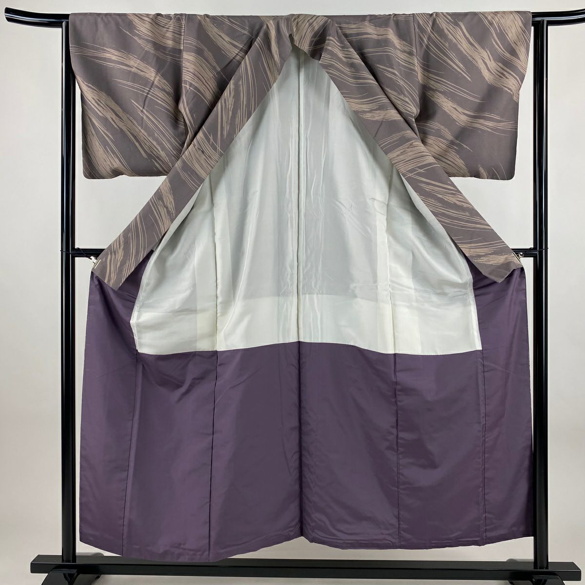 【美品】 小紋 身長153cm 袖長63.5cm S 雙層 紬織織 證書在側 幾何學 灰紫 純蠶絲 優品級