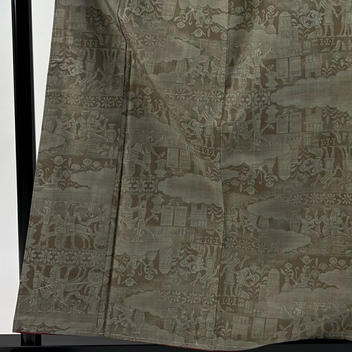 【美品】 紬織 身長158cm 袖長65.5cm M 雙層 科普特 雲紋 灰綠 純蠶絲 秀品級