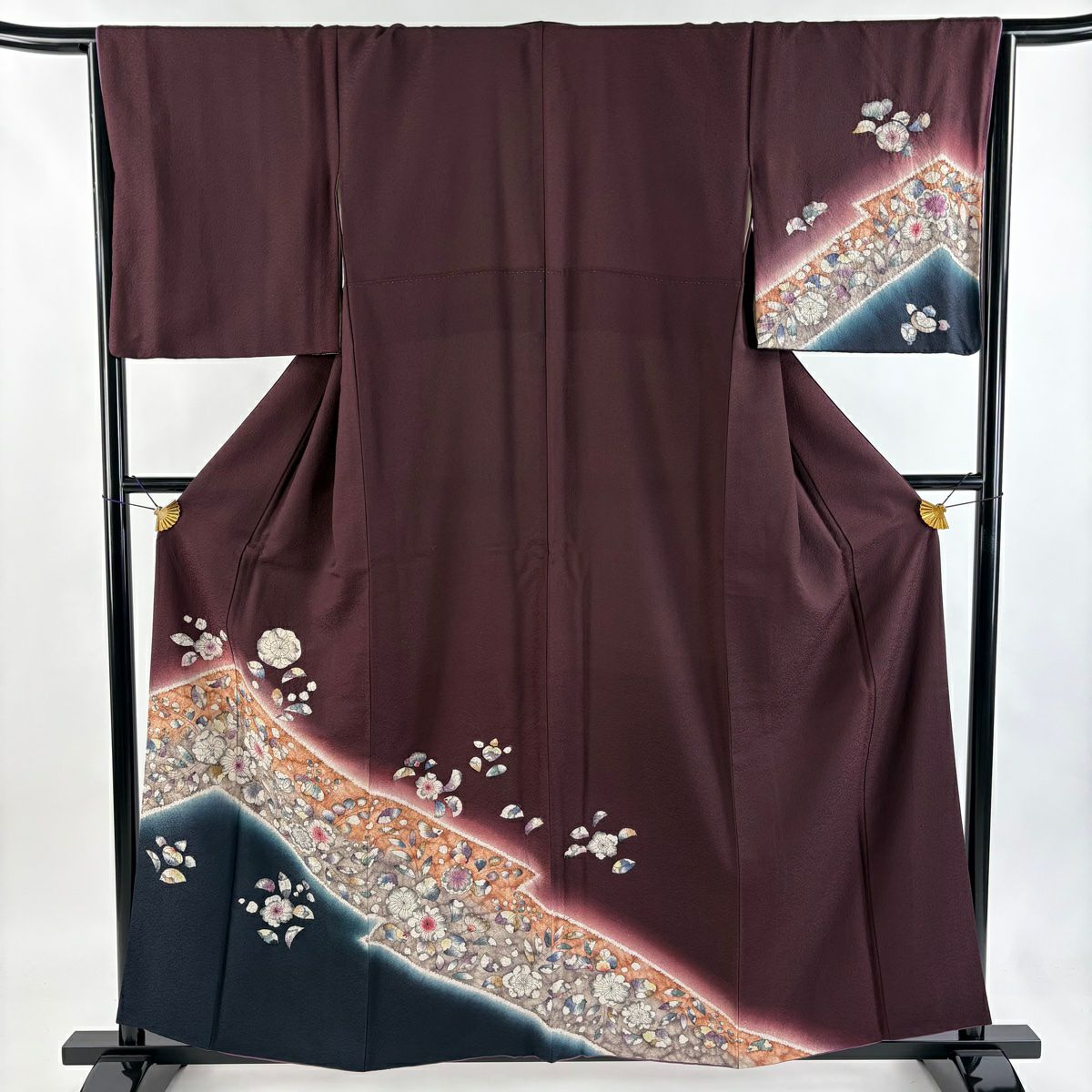 訪問服 身長157.5cm 袖長66cm M 雙層 辻花染幾何學漸層 深紫 純蠶絲 優品級