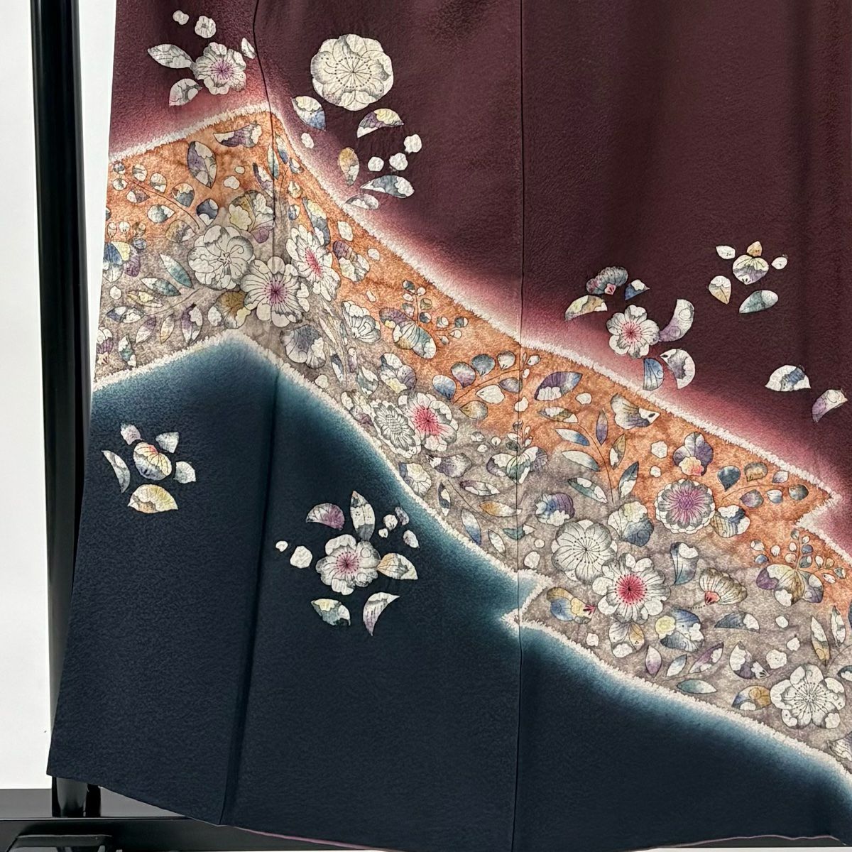 訪問服 身長157.5cm 袖長66cm M 雙層 辻花染幾何學漸層 深紫 純蠶絲 優品級