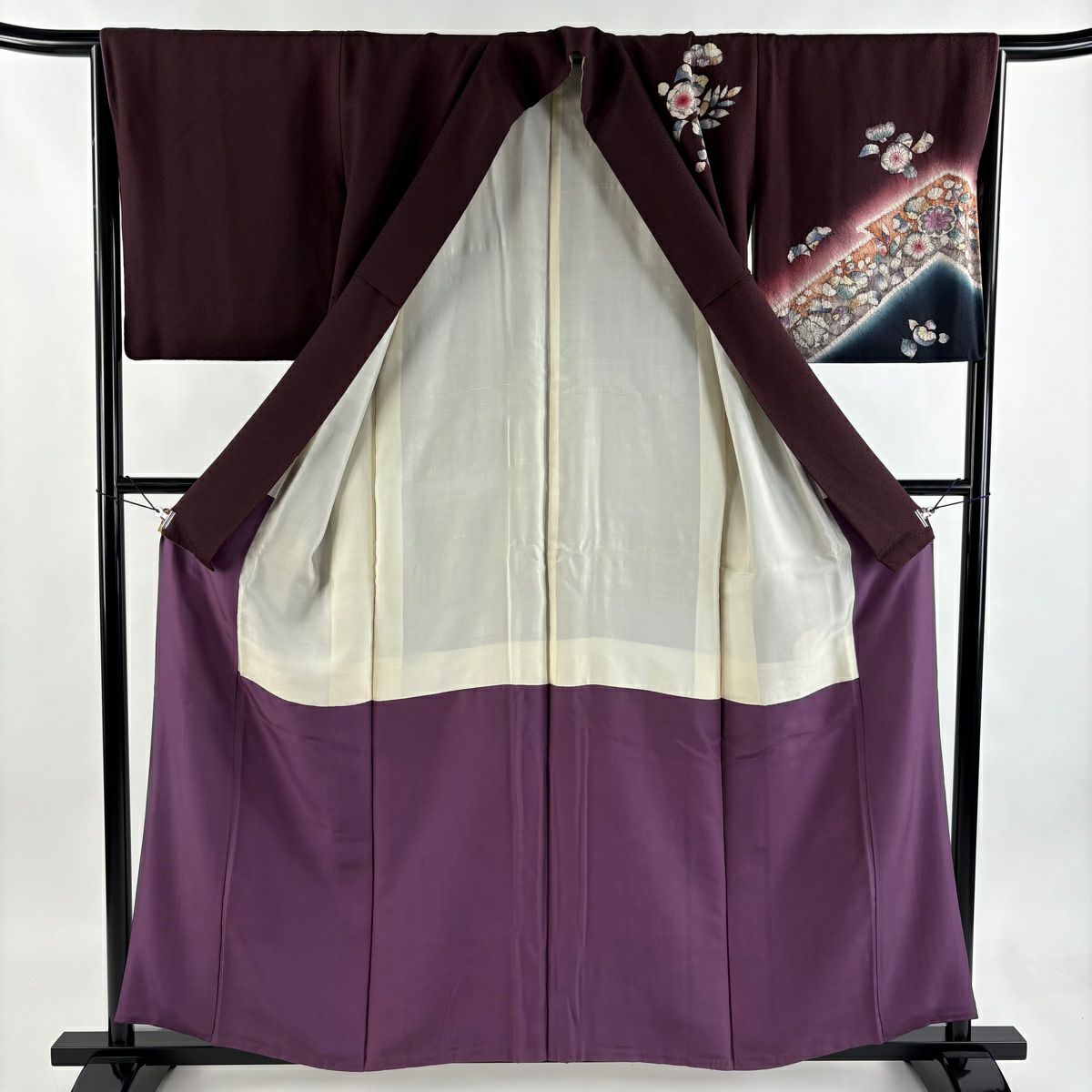 訪問服 身長157.5cm 袖長66cm M 雙層 辻花染幾何學漸層 深紫 純蠶絲 優品級