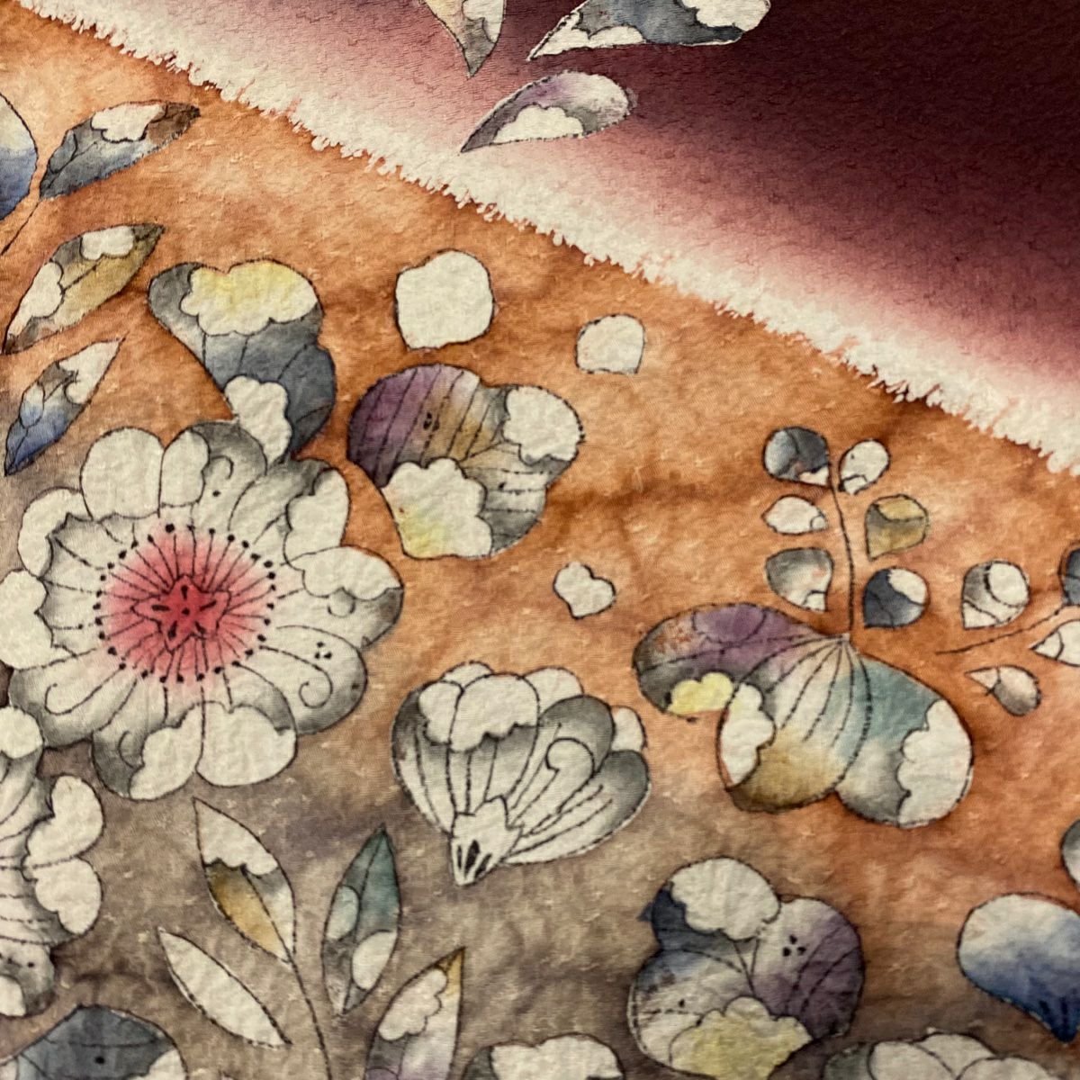 訪問服 身長157.5cm 袖長66cm M 雙層 辻花染幾何學漸層 深紫 純蠶絲 優品級