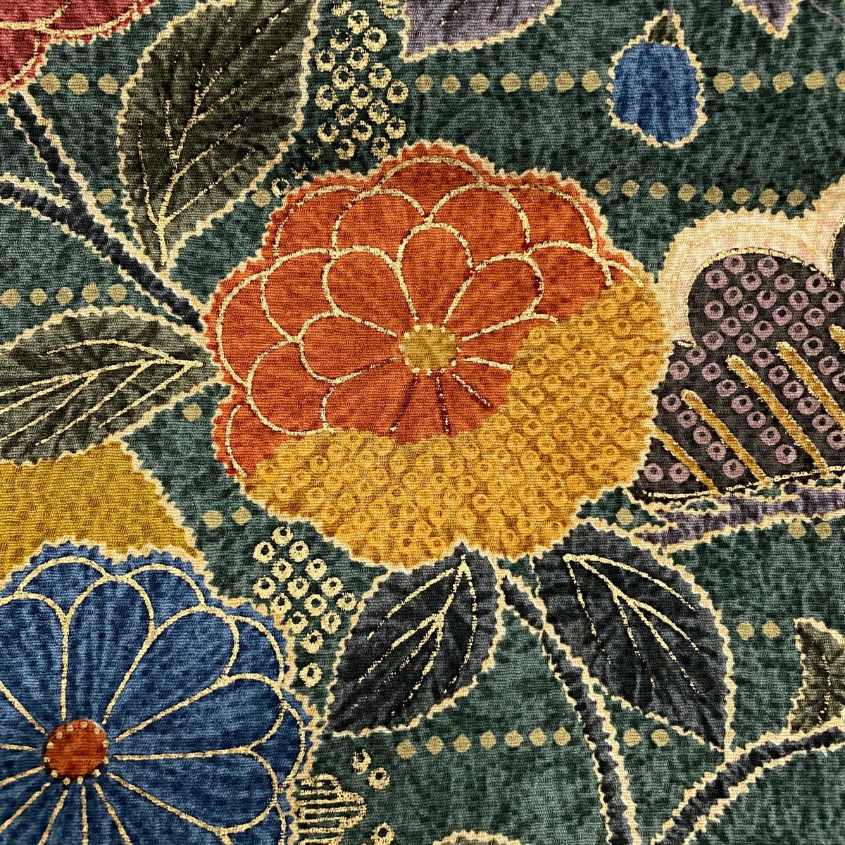 【美品】振袖禮服 身長166cm 袖長67cm M 雙層 菊花 松樹 金銀彩 黃土 純蠶絲 秀品級