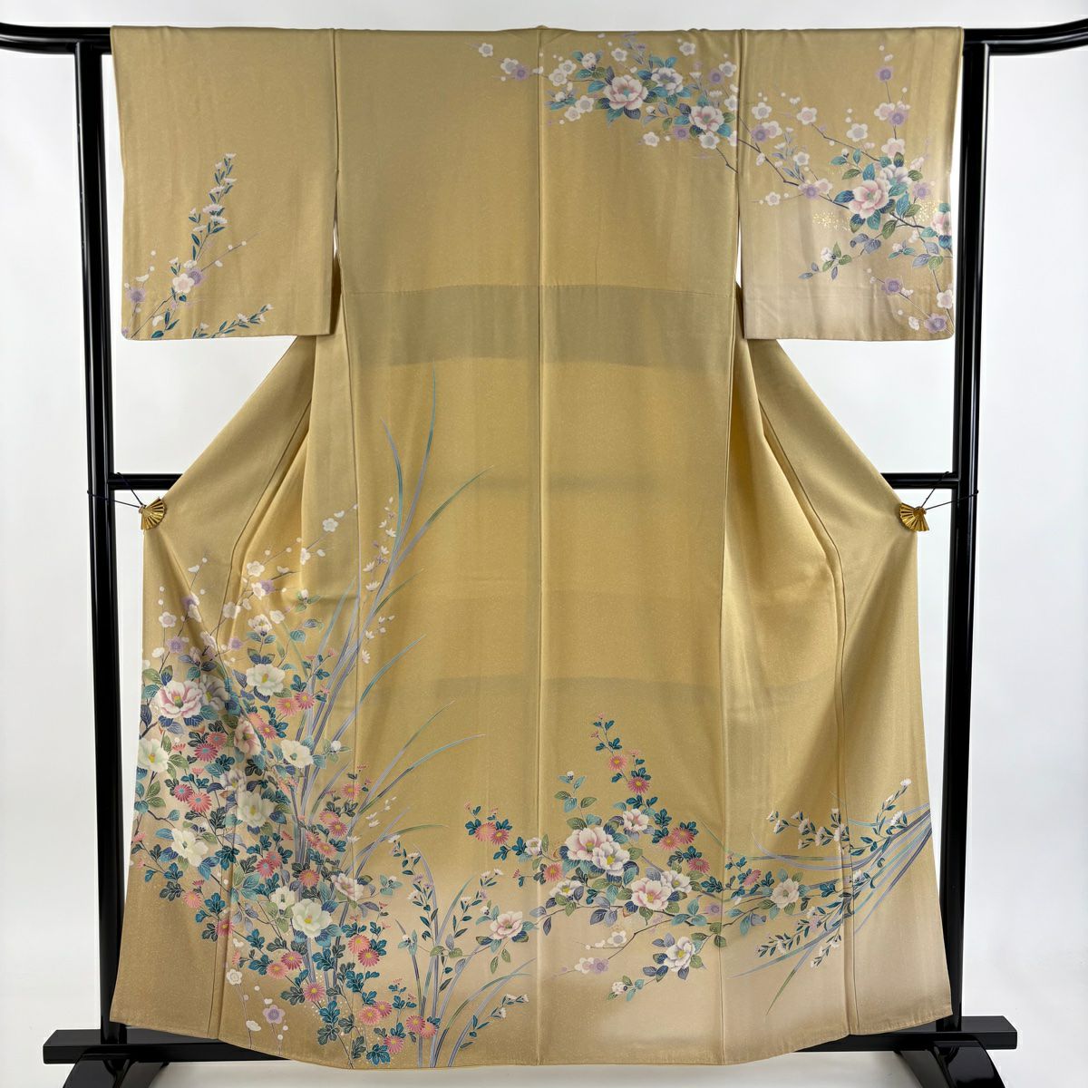 【美品】訪問服 身長159.5cm 袖長62.5cm S 雙層 椿 枝梅花 金銀彩 漸層 米色 純蠶絲 優品級