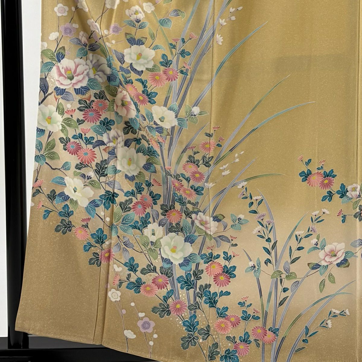 【美品】訪問服 身長159.5cm 袖長62.5cm S 雙層 椿 枝梅花 金銀彩 漸層 米色 純蠶絲 優品級