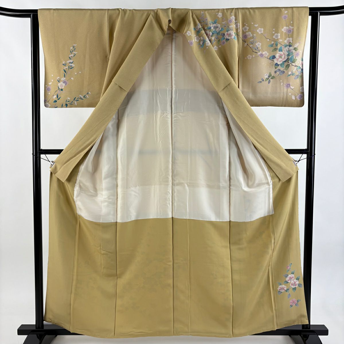 【美品】訪問服 身長159.5cm 袖長62.5cm S 雙層 椿 枝梅花 金銀彩 漸層 米色 純蠶絲 優品級