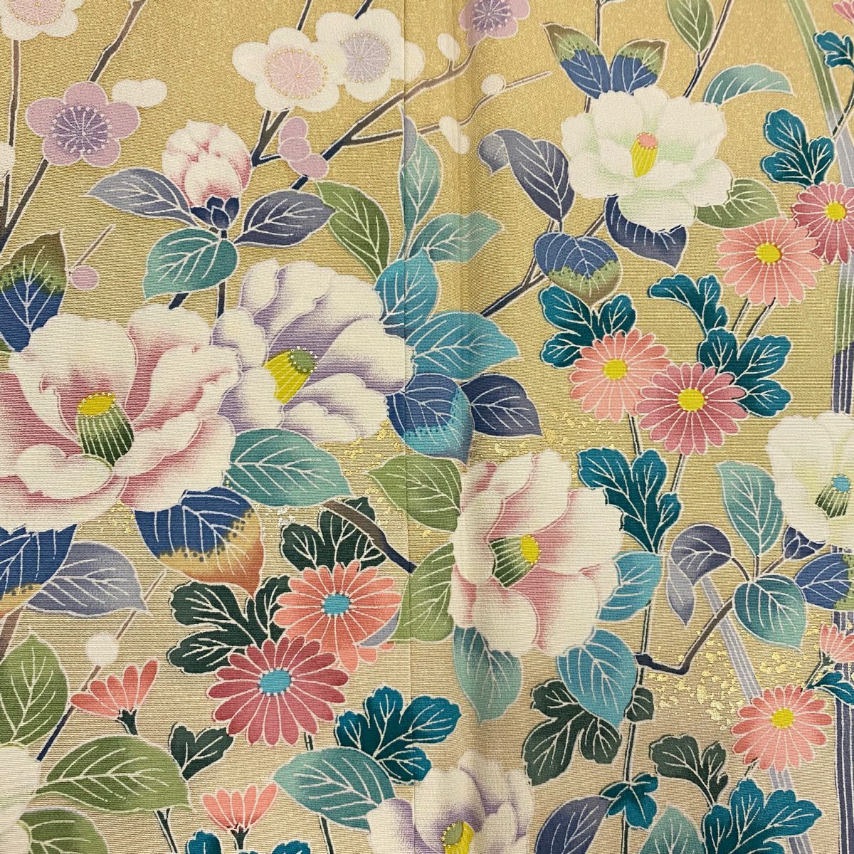 【美品】訪問服 身長159.5cm 袖長62.5cm S 雙層 椿 枝梅花 金銀彩 漸層 米色 純蠶絲 優品級