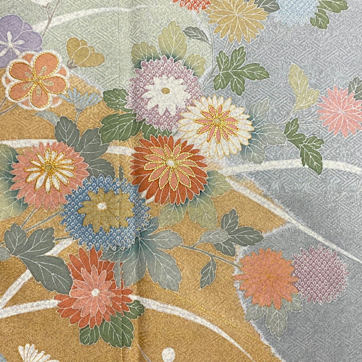 【美品】訪問服 身長164.5cm 袖長67cm M 雙層 菊花 枝梅花 金絲 金銀彩 鮭粉色 純蠶絲 秀品級