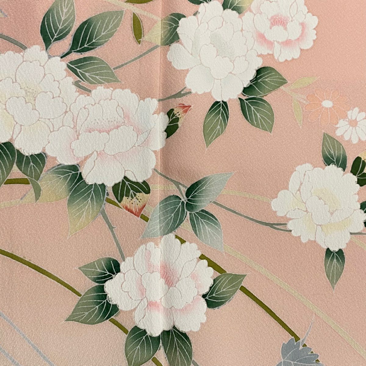 【美品】訪問服 身長160cm 袖長66cm M 雙層 落款あり 枝花 菊花 漸層 粉色 純蠶絲 秀品級